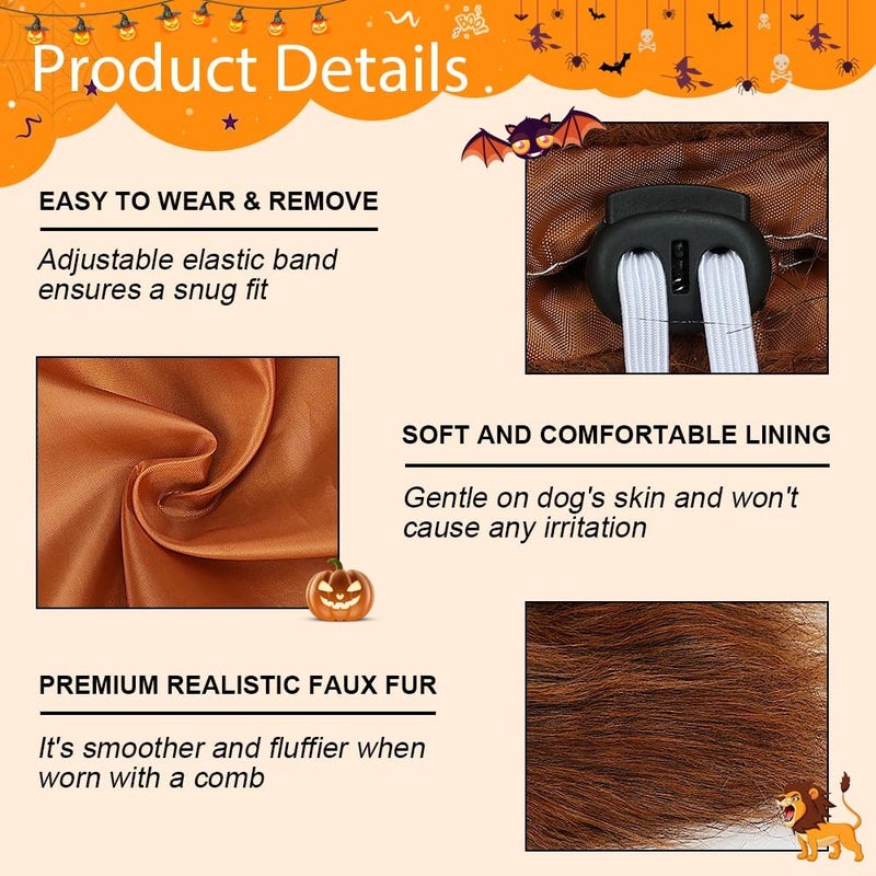 Vivifying Lion Mane for Dog, Adjustable Halloween Lion Costume Wig with Ears for Medium Dogs, Realistic & Funny Accessory Perfect for Parties and Photoshoots (Medium, Brown&Black) - Image 2